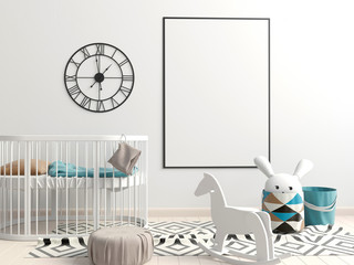 Interior of the childroom. sleeping place. 3d illustration. Mock up poster