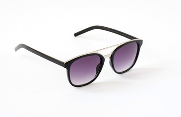 Cool woman sunglasses with purple shades side view