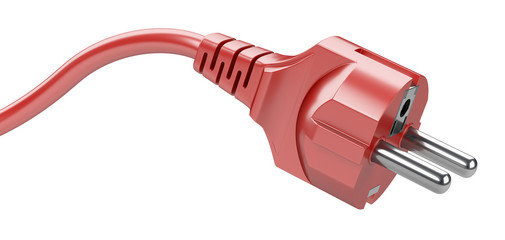 Red electric plug with cable close-up.