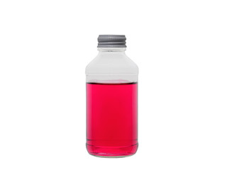 medical bottle with liquid antiseptic pink color, isolated on white background