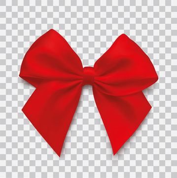 Realistic red bow on isolated background - stock vector.