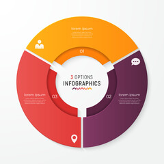 Circle chart template with 3 options. Vector design for infograp