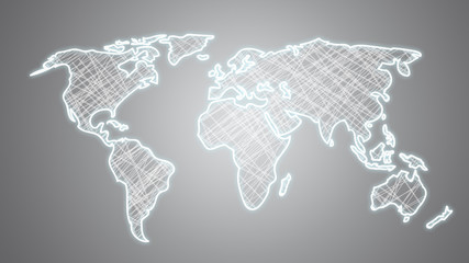 Hand drawn world map on a uniform background