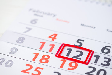 Maslenitsa or Pancake week. February 12 mark on the calendar, close-up