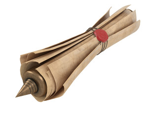 rolled old paper scroll isolated on a white background. 3d illustration