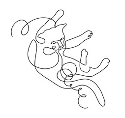 continuous one line drawing - funny cat lies on the floor