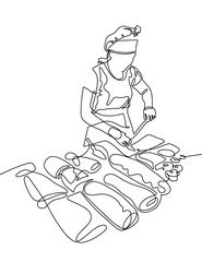 Obraz premium continuous one line drawing of women cook in a pastry shop