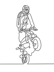 continuous one line drawing of a sportsman on a motorcycle