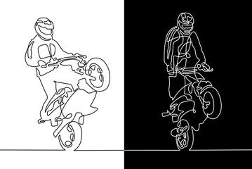 continuous one line drawing of a sportsman on a motorcycle
