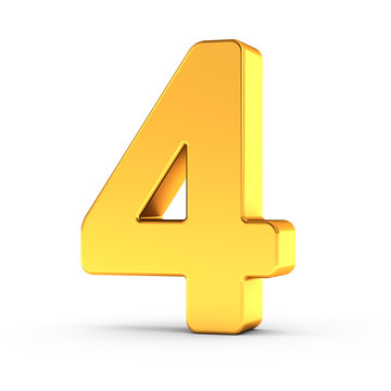 The number four as a polished golden object with clipping path