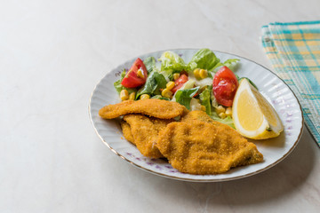 Fried Crispy Sardine Fish Plate with Salad and Lemon / Seafood Sardalya