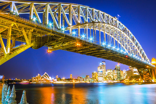 Night View Of Harbour Bridge In Sydney Australia