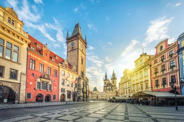 Fototapete Prag Altes Rathaus Gebäude mit Uhrturm am Altstädter Ring (Staromestske Namesti) am Morgen, Prag, Tschechische Republik