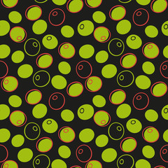 Abstract olives seamless pattern on black background