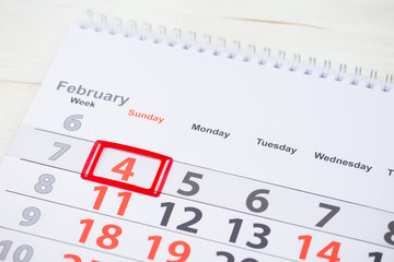 World Cancer Day. February 4 mark on the calendar, close-up