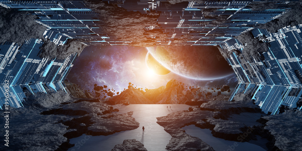 Aufkleber Huge asteroid spaceship interior 3D rendering elements of this image furnished by NASA