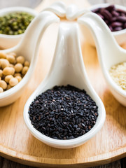 black sesame in a white spoon