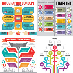 Business infographic templates concept vector illustration. Abstract banner set. Advertising promotion layout collection for presentation. Timeline. Tree. Human hands. Graphic design elements. 