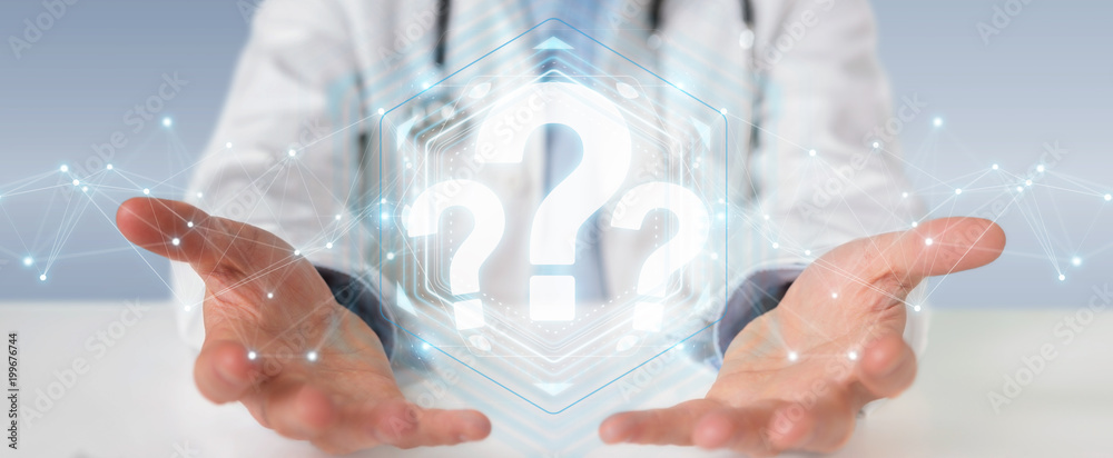 Leinwandbilder doctor using digital question marks interface 3d rendering
