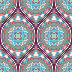 Seamless pattern with ethnic mandala ornament. Hand drawn vector illustration