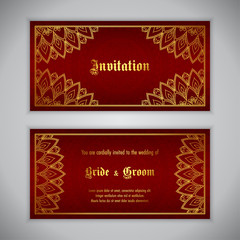 Luxury wedding invitation with golden ornament. Vector illustration