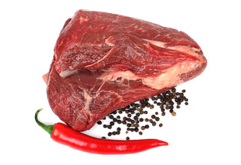 Fresh raw meat  and pepper on white background