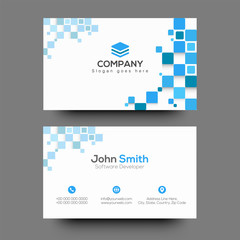 Horizontal business card with front and back presentation.