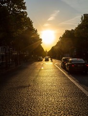 The cobbled road in Paris at sunset / dawn