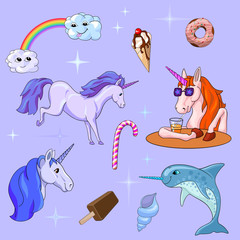 set of cute unicorn design elements