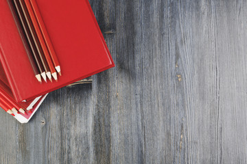 Hipster office desk with supplies