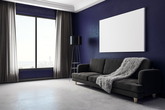 Modern living room with poster side