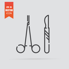 Surgical instruments icon in flat style isolated on grey background.
