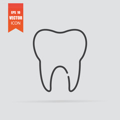 Tooth icon in flat style isolated on grey background.