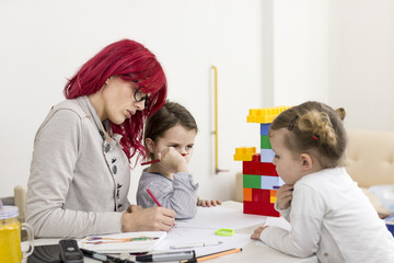 Mom and Kids Drawing Art at Home