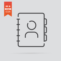 Address book icon in flat style isolated on grey background.