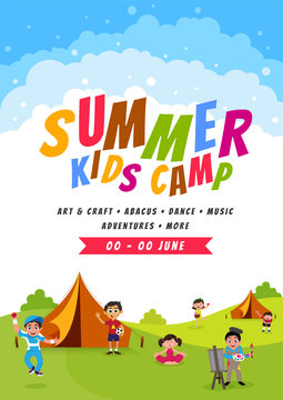 Summer camp poster, flyer or banner design.