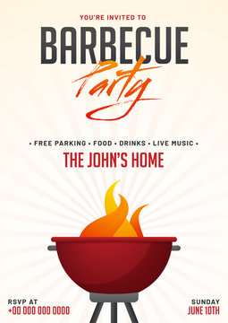 Barbecue Poster, Flyer, Template or Invitation Design.