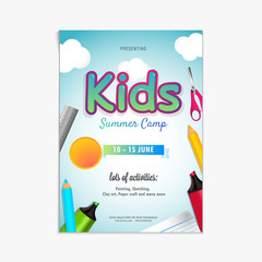 Fototapeta na wymiar Summer camp poster, flyer or banner design.