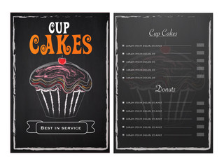 Cup Cakes Menu Card design with front and back page view.