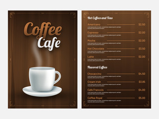 Coffee Cafe Menu Card design with front and back page view.