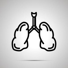 Simple black human lungs icon with with shadow