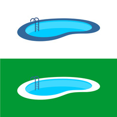 Swimming pool logo. Perspective pool illustration. - obrazy, fototapety, plakaty