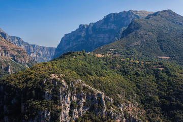  Mountain in the gorge of Vikos in Greece. Zagoria region.  National park of Pindus mountain. Greece. Epirus