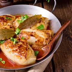 baked cabbage rolls in tomato sauce