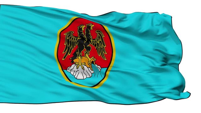 Rijeka flag, city of Croatia, realistic animation isolated on white seamless loop - 10 seconds long (alpha channel is included)