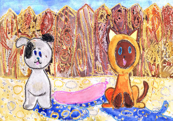 Illustration to the animated film Kitten by the name of Gav. Children's drawing