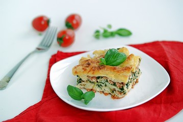 Lasagne with turkey and spinach