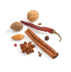 spices on white background