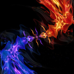 Spiral red and blue flame