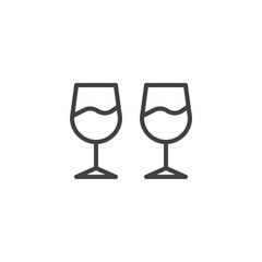 Wine glasses outline icon. linear style sign for mobile concept and web design. Two Glasses simple line vector icon. Symbol, logo illustration. Pixel perfect vector graphics
